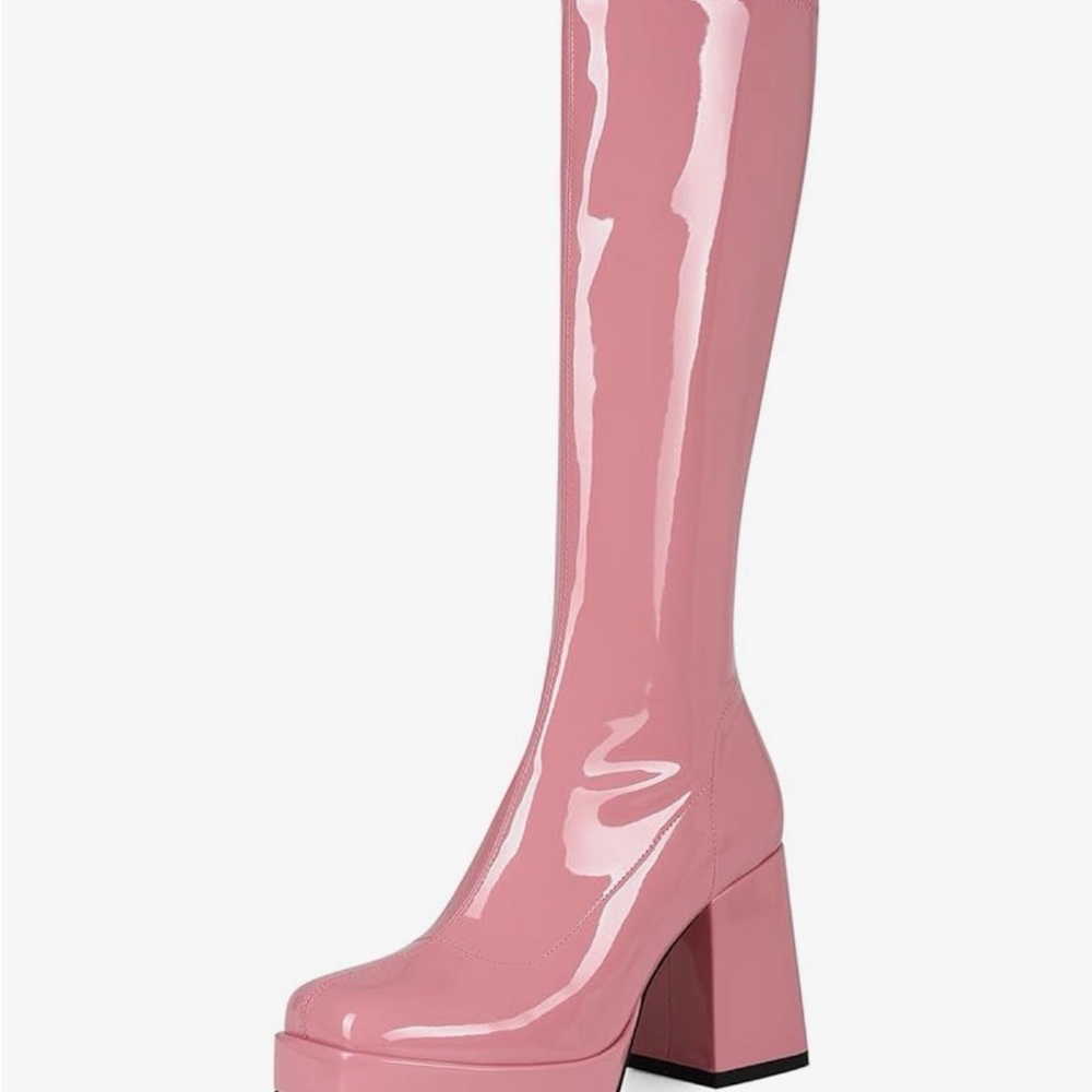 Pink Patent Leather Knee-High Boots